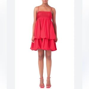 ENDLESS ROSE RED DOUBLE BLOUSON MINI DRESS SIZE SMALL